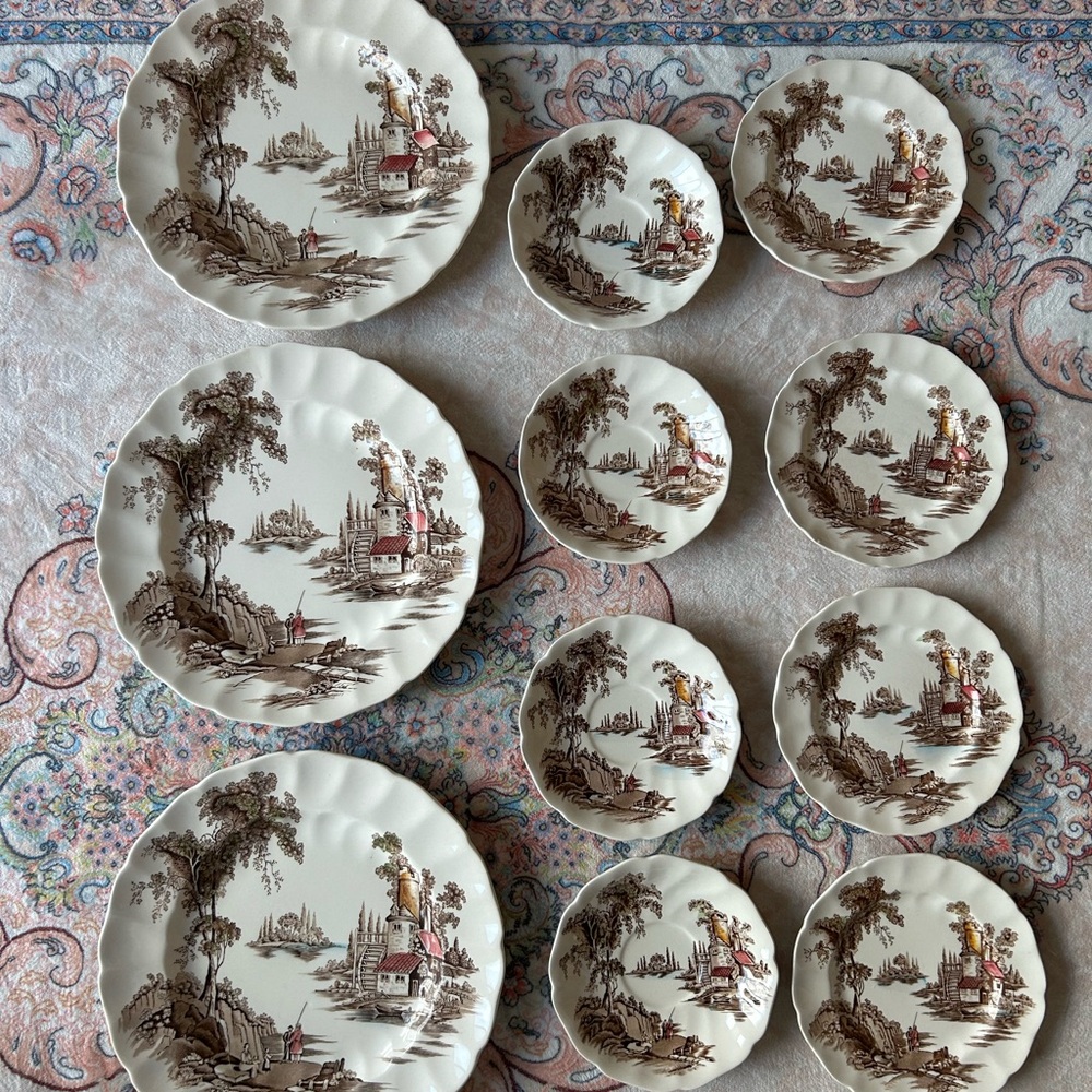 The Old Mill Ironstone by Johnson Brothers-Hand Engraving Dinnerware